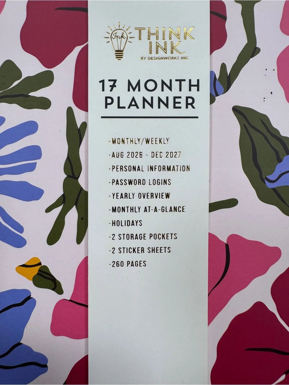 Think Ink 17 Month Planner Floral Cover Aug 2025-Dec 2026